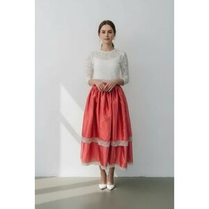 VTG 70s Satin Skirt Maxi Lace Layered Pink Cupcake Feminine Edwardian XS Small